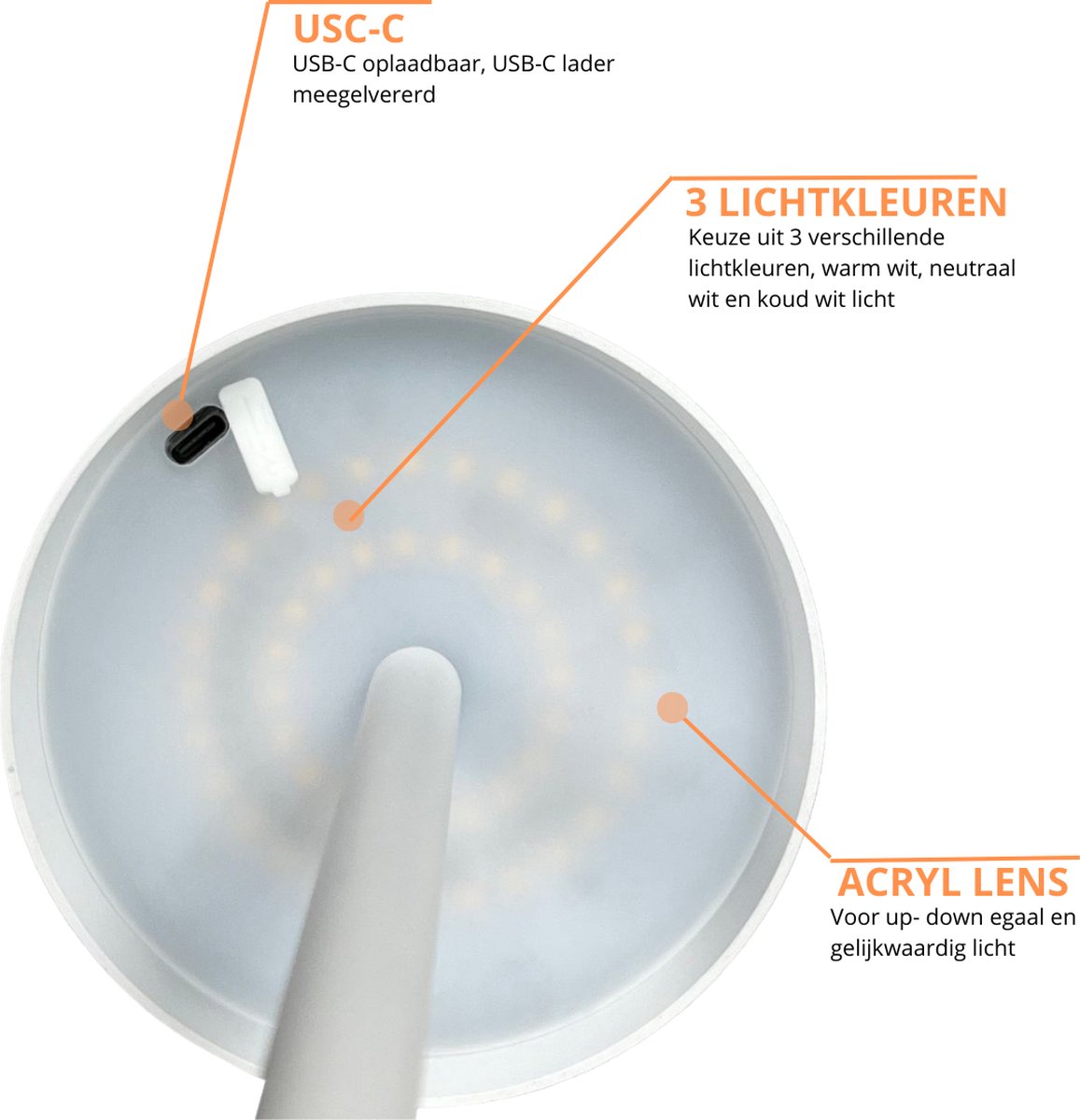 Mini Sven – Tafellamp – Oplaadbaar – Voor Binnen & Buiten – 26 cm – Wit