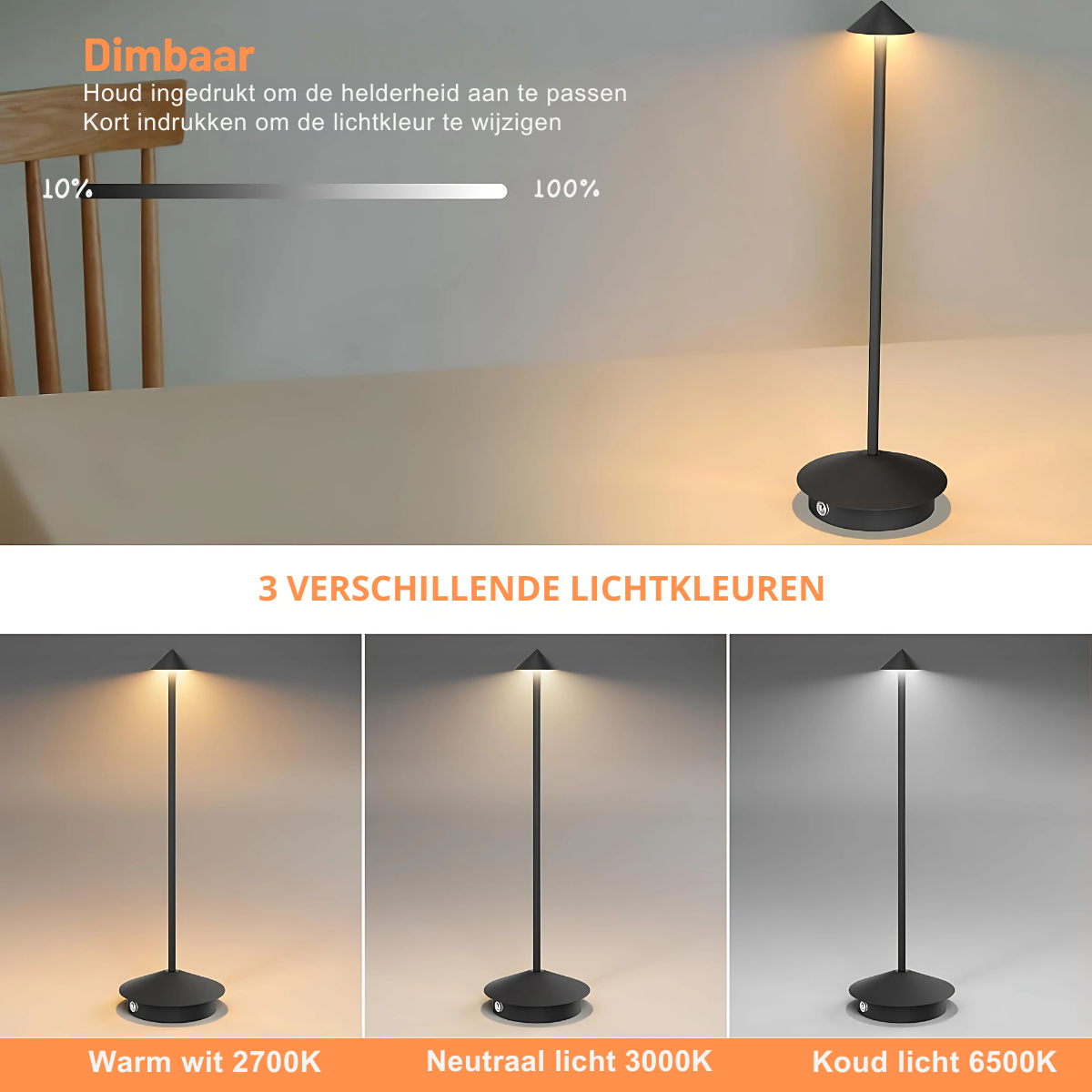 Finn – Tafellamp – Oplaadbaar – Voor Binnen & Buiten – 29 cm – Zwart -