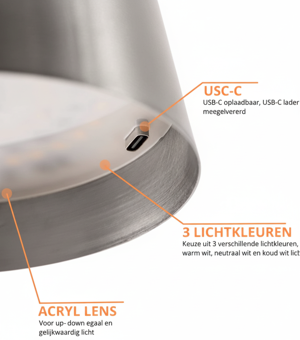 Sven – Tafellamp – Oplaadbaar – Voor Binnen & Buiten – 36 cm – Zilver