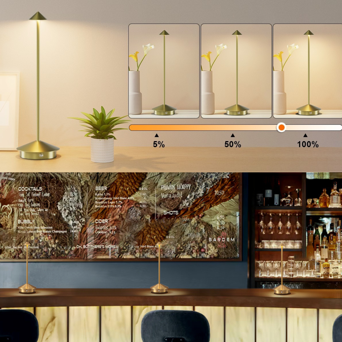 Finn – Tafellamp – Oplaadbaar – Voor Binnen & Buiten – 29 cm – Goud