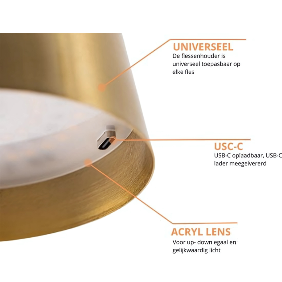 Aura – Tafellamp – Flessenlamp - Oplaadbaar – Voor Binnen & Buiten – Goud