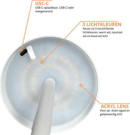 Mini Sven – Tafellamp – Oplaadbaar – Voor Binnen & Buiten – 26 cm – Wit