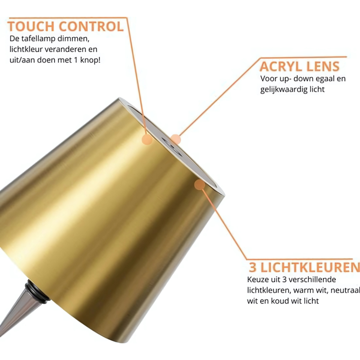 Aura – Tafellamp – Flessenlamp - Oplaadbaar – Voor Binnen & Buiten – Goud