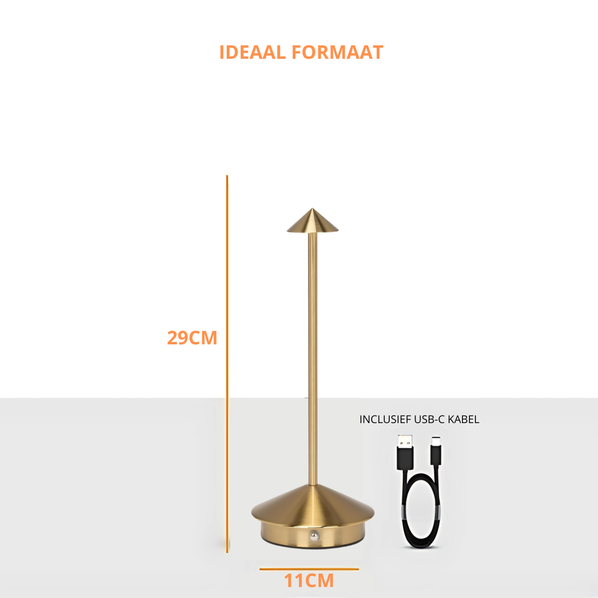 Finn – Tafellamp – Oplaadbaar – Voor Binnen & Buiten – 29 cm – Goud
