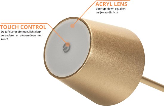 Sven – Tafellamp – Oplaadbaar – Voor Binnen & Buiten – 36 cm – Goud