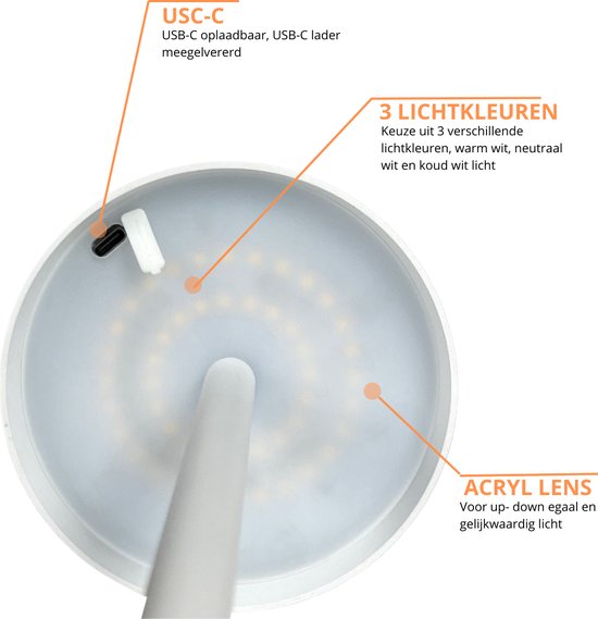 Sven – Tafellamp – Oplaadbaar – Voor Binnen & Buiten – 36 cm – Wit