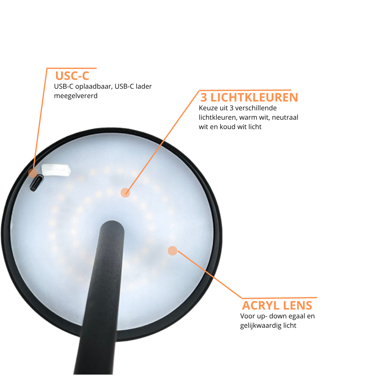Sven – Tafellamp – Oplaadbaar – Voor Binnen & Buiten – 36 cm – Zwart