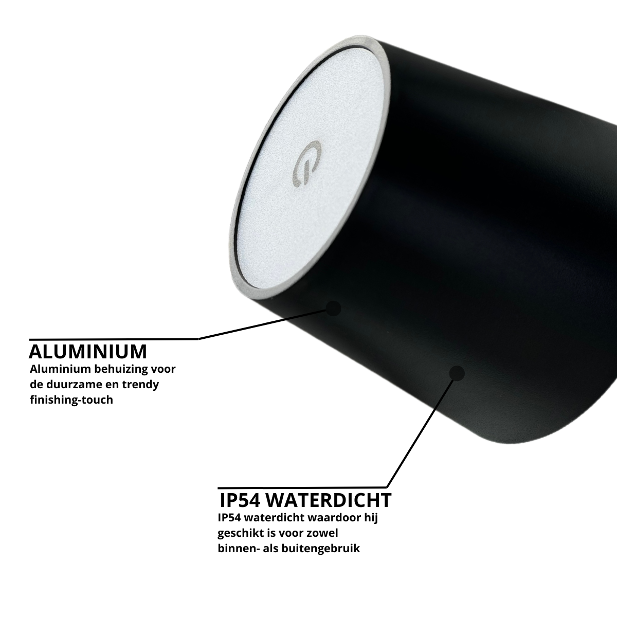 Aura – Tafellamp – Flessenlamp - Oplaadbaar – Voor Binnen & Buiten – Zwart
