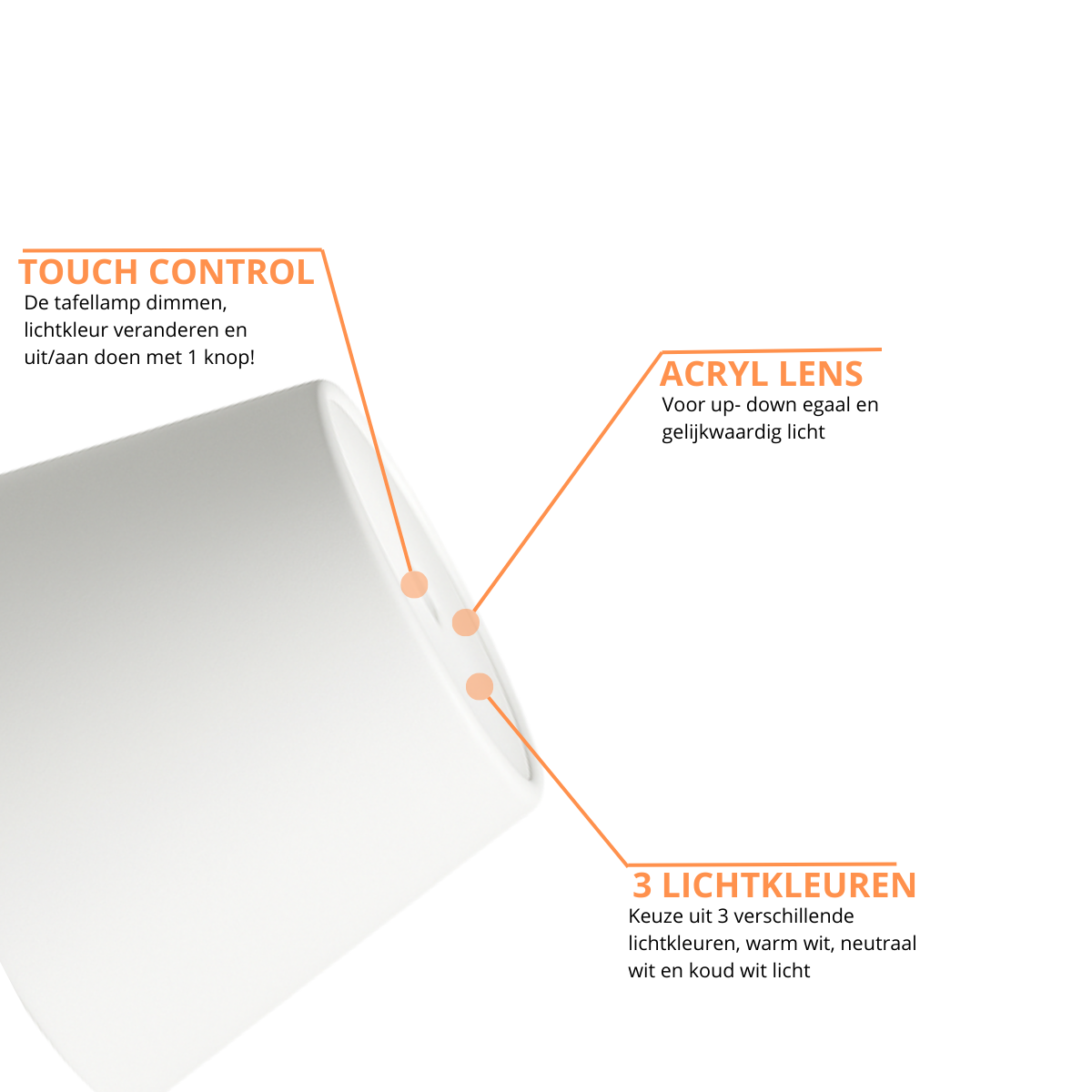Aura – Tafellamp – Flessenlamp - Oplaadbaar – Voor Binnen & Buiten – Wit