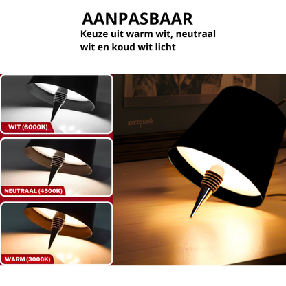 Aura – Tafellamp – Flessenlamp - Oplaadbaar – Voor Binnen & Buiten – Zwart