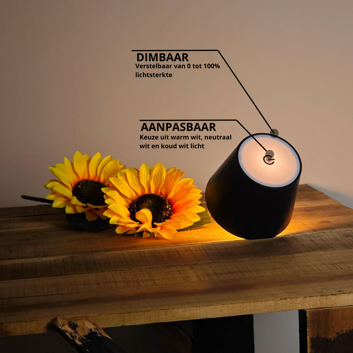 Aura – Tafellamp – Flessenlamp - Oplaadbaar – Voor Binnen & Buiten – Zwart