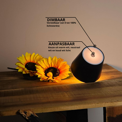 Aura – Tafellamp – Flessenlamp - Oplaadbaar – Voor Binnen & Buiten – Zwart