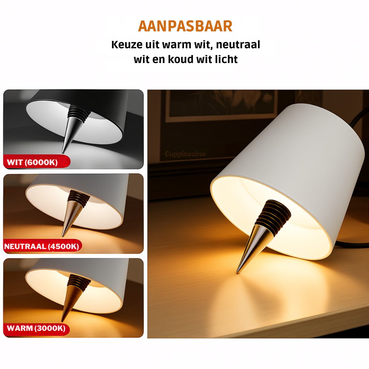 Aura – Tafellamp – Flessenlamp - Oplaadbaar – Voor Binnen & Buiten – Wit