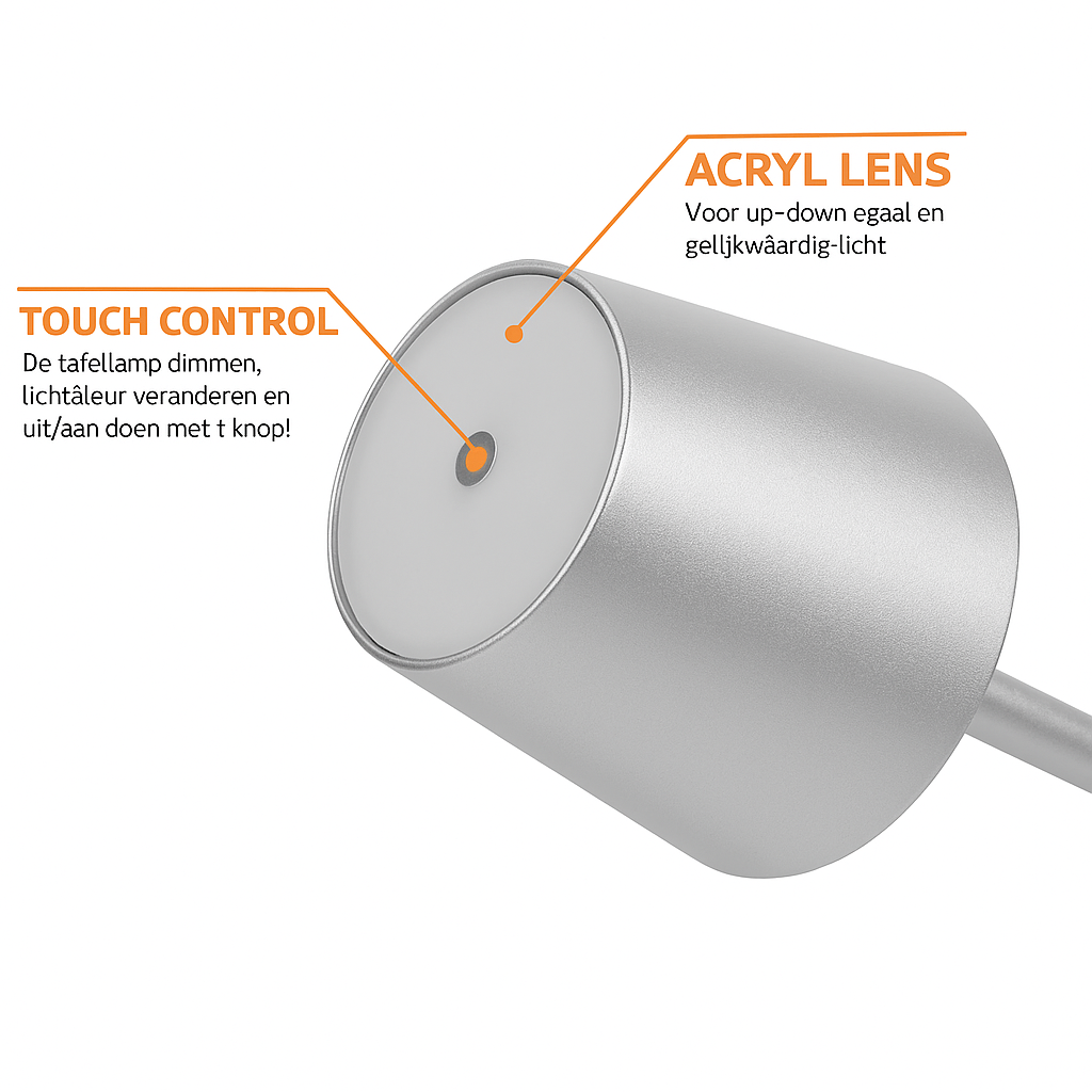 Sven – Tafellamp – Oplaadbaar – Voor Binnen & Buiten – 36 cm – Zilver