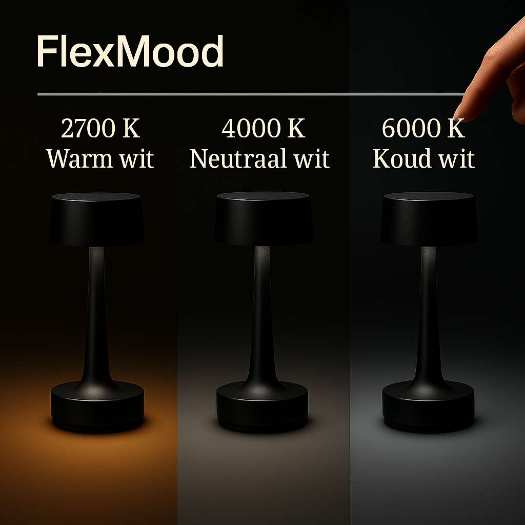 Romy – Tafellamp – Oplaadbaar – Voor Binnen & Buiten – 21 cm – Zwart - 2 Stuks