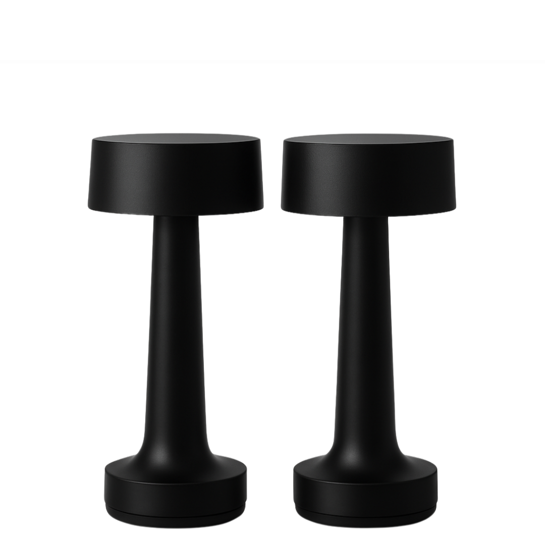 Romy – Tafellamp – Oplaadbaar – Voor Binnen & Buiten – 21 cm – Zwart - 2 Stuks